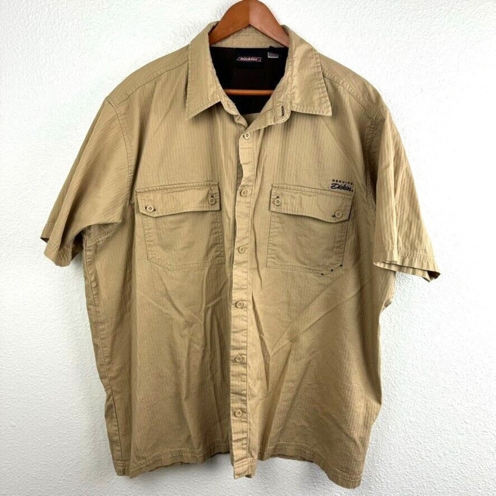 Dickies‎ Shirt Mens 3XL Brown Khaki Short Sleeve Button Down Work Shirt Pockets